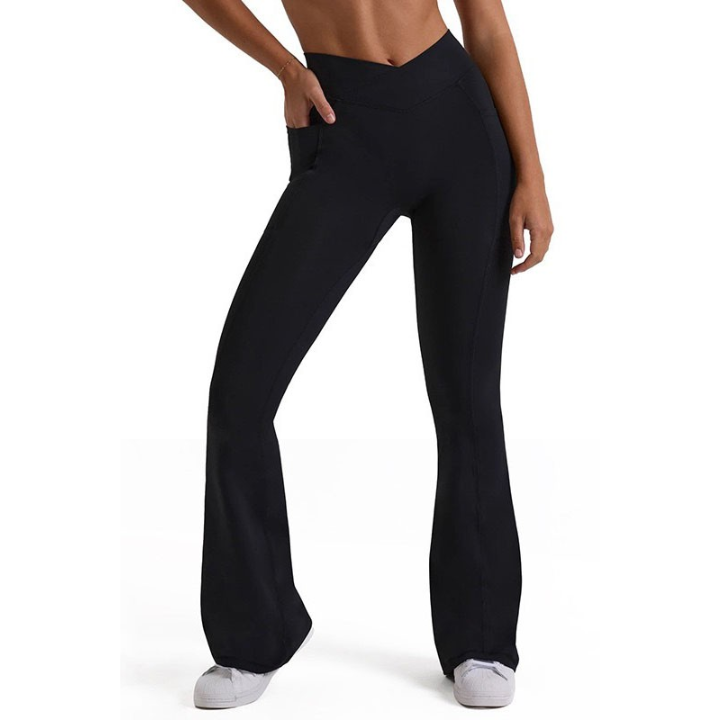 YOGA PANT CROSS WAIST FLARE - BLK
